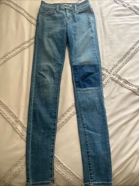 Levi's Women's Light and Dark Blue Skinny Jeans with Knee Patch